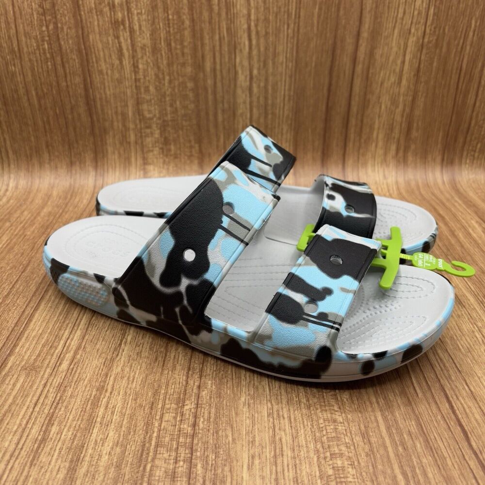 Crocs Classic Spray Camo Slide Sandal 108253-1FT  Blue/Black/Gray Size M10 W12